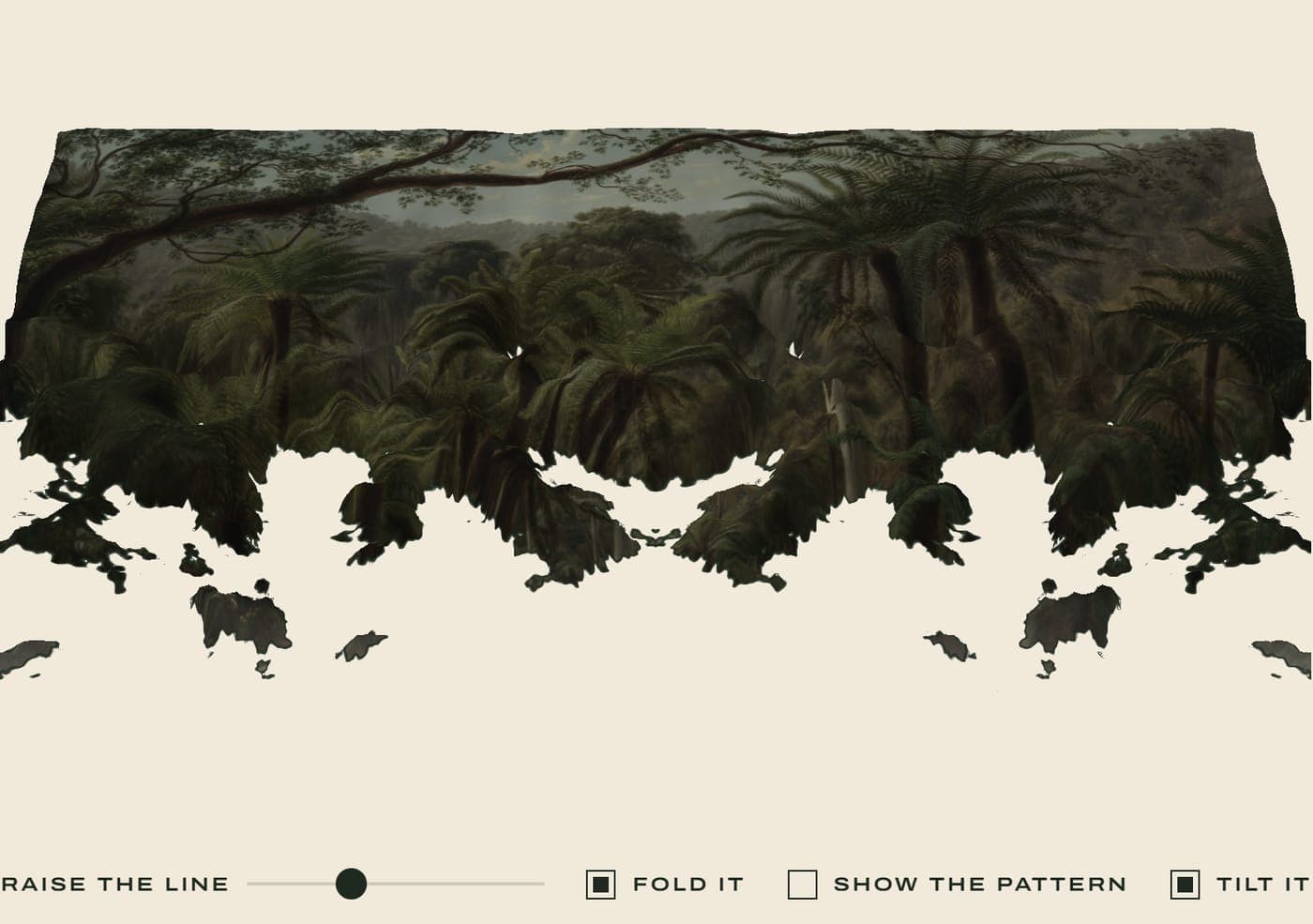 The slider figure tipped back into a hillside: the painting draped over the pattern's hills, with paper lying level in the hollows like water